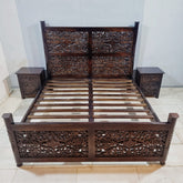 Antique Indian Hand Carved Wooden Floral Bed king